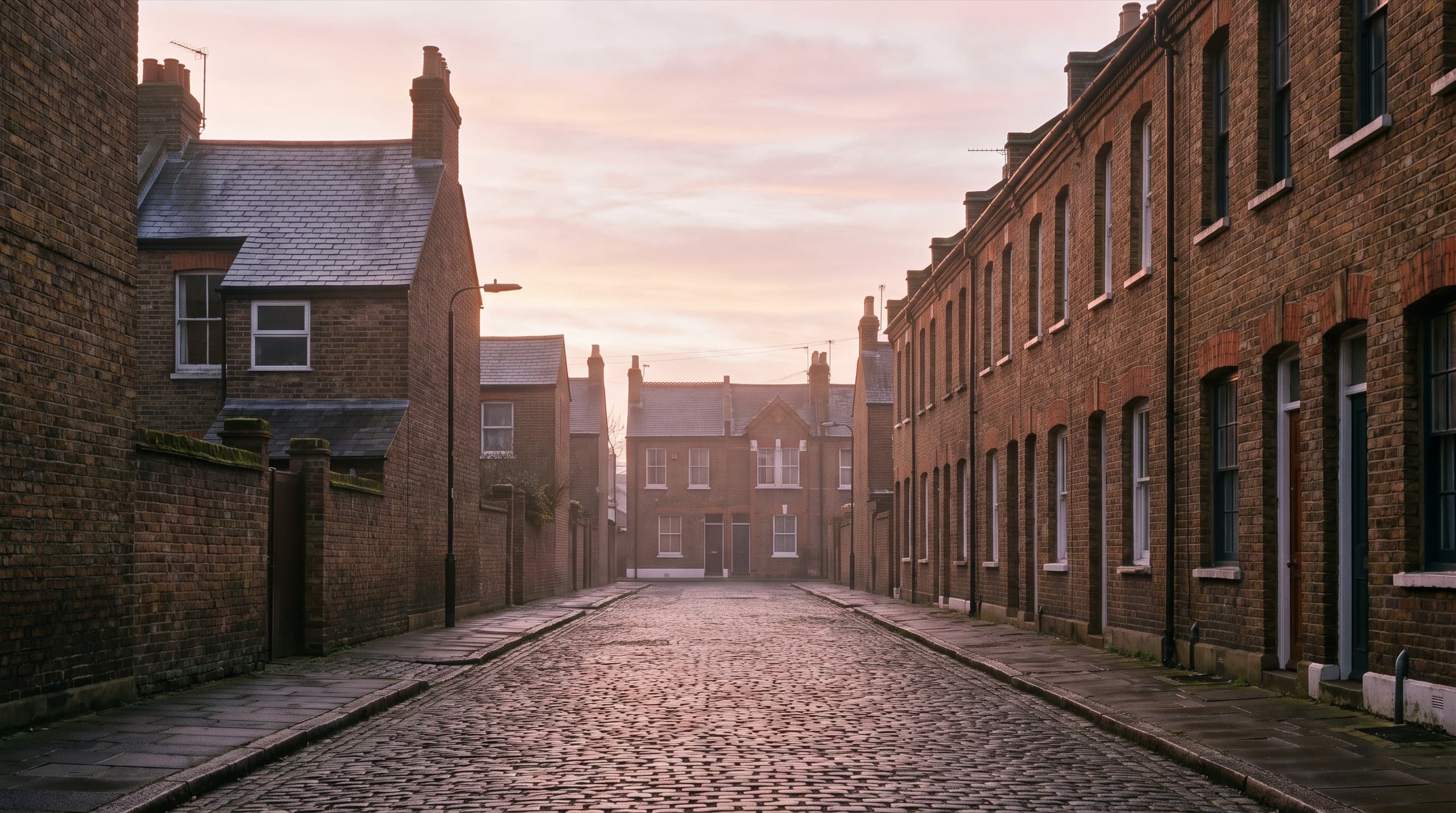 Quiet East London terraced street at first light